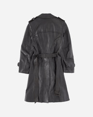 Men's Double Breasted Belted Leather Trench Dark Brown