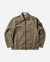 Men's Mercerised Organic Cotton Ripstop Zip Overshirt Military Green