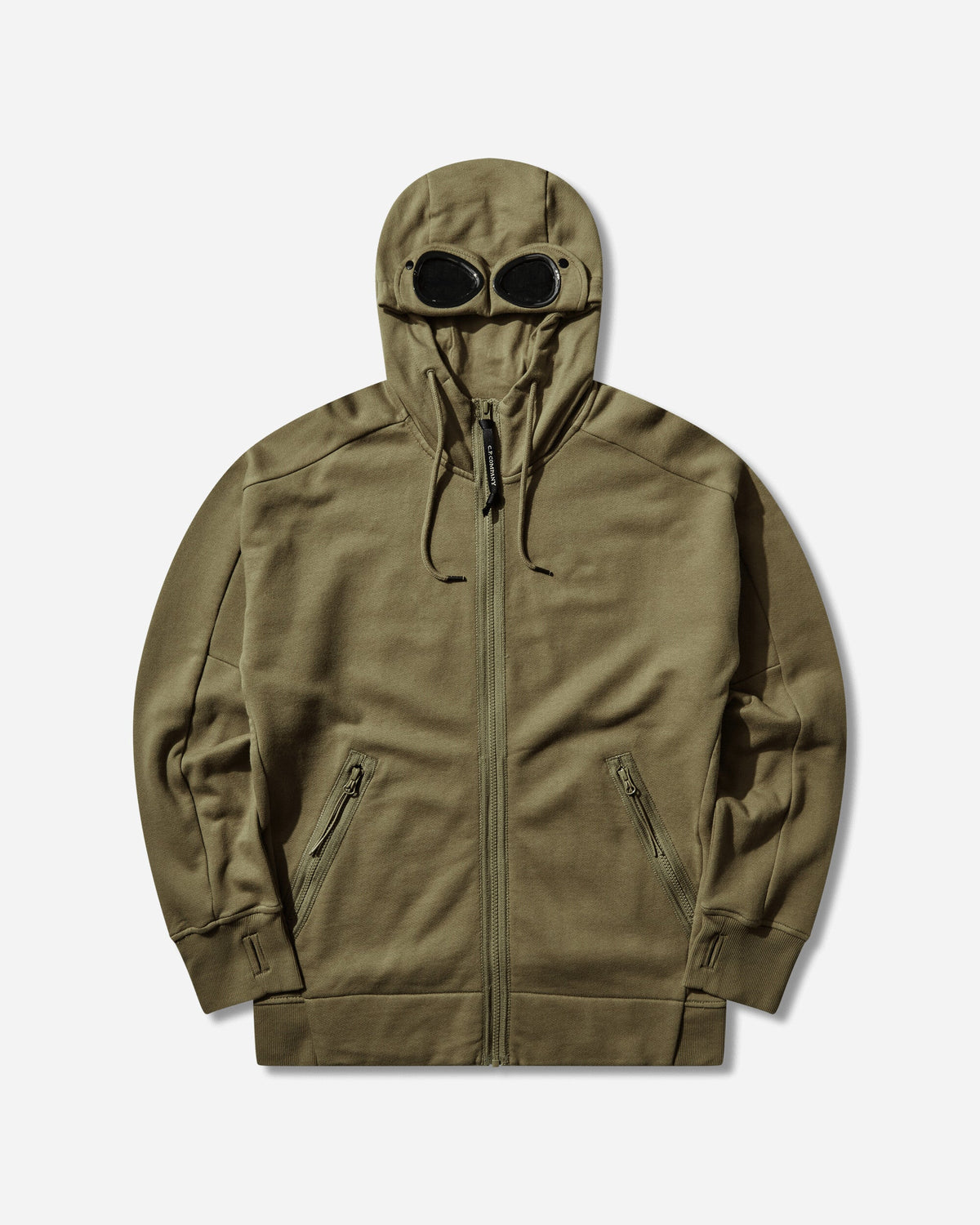 Men's Diagonal Raised Fleece Goggle Zipped Hoodie Dried Herb