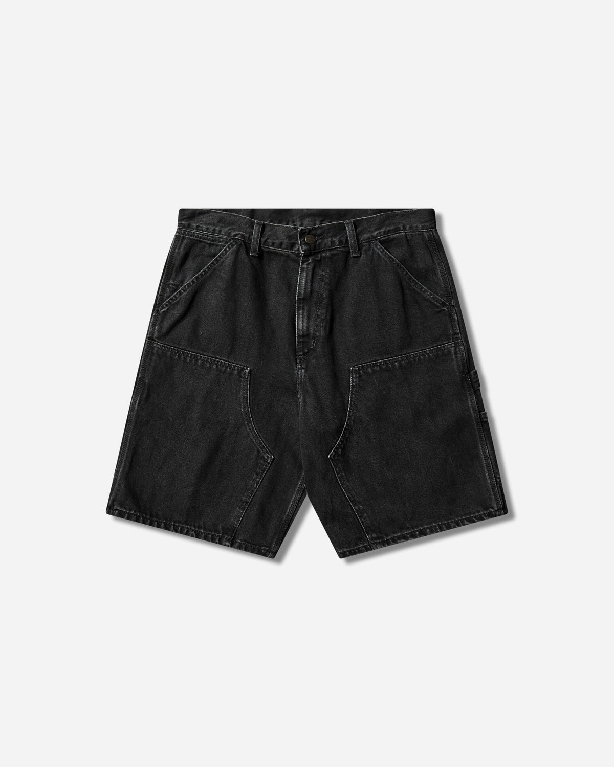Men's Double Knee Shorts Black (Stone Washed)
