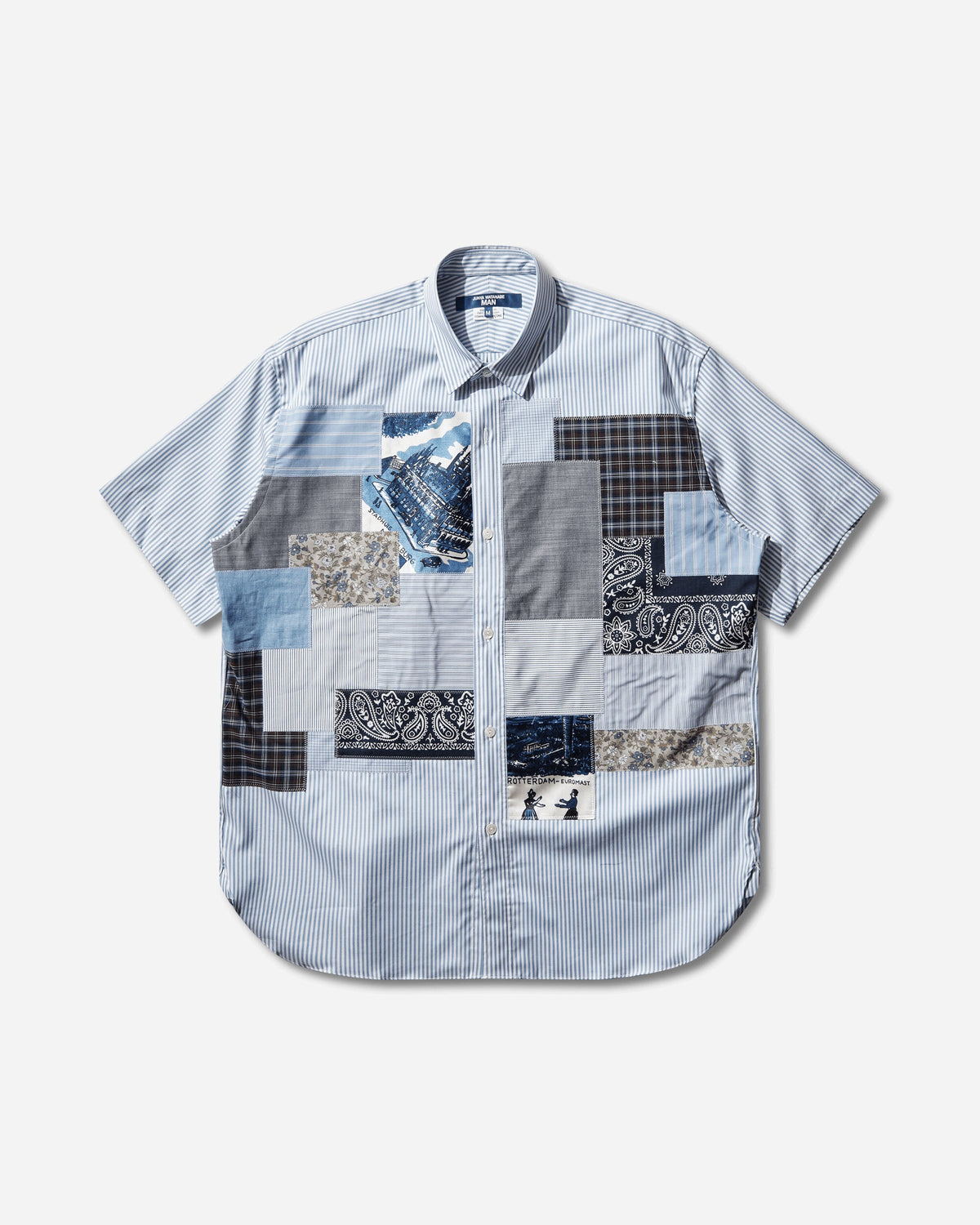 Men's Patchwork Shortsleeve Shirt White / Sax Blue