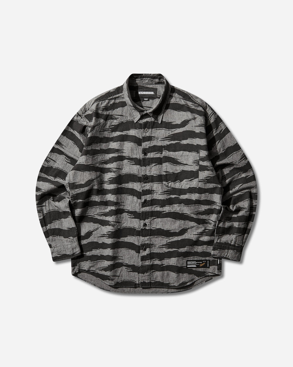 Men's Camo Pattern Chambray Longsleeve Shirt Black