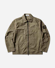Men's Mercerised Organic Cotton Ripstop Zip Overshirt Military Green