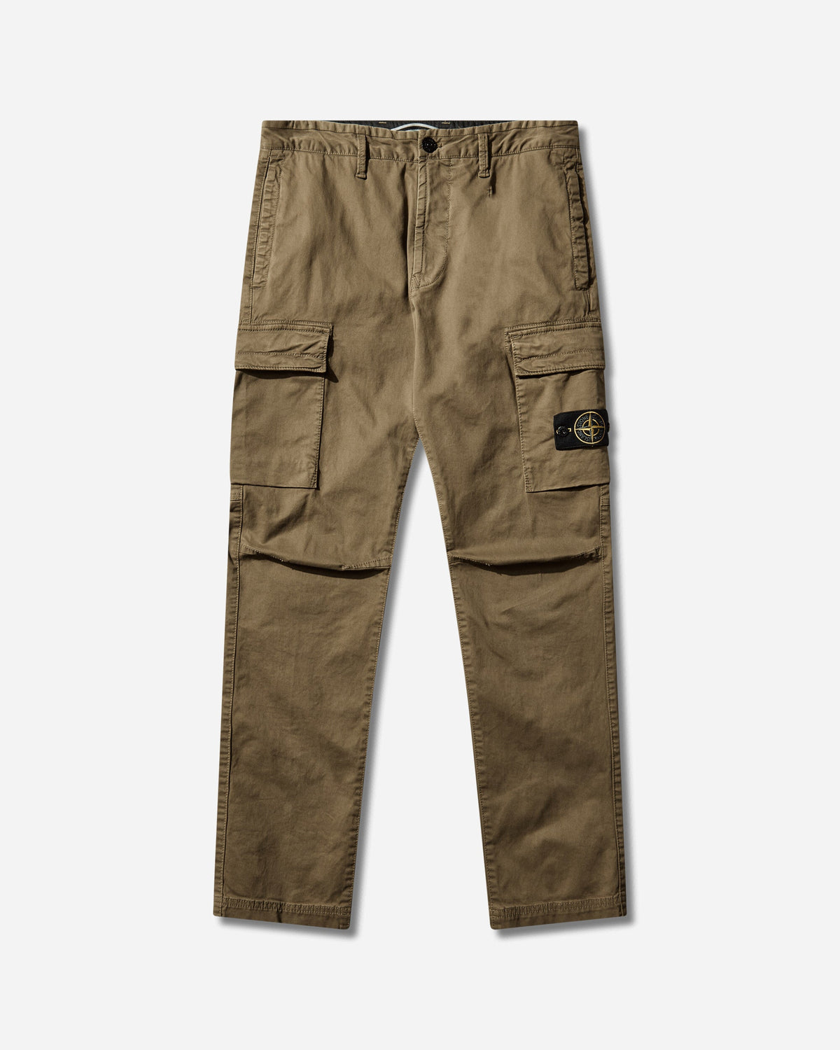 Men's Organic Cotton Stretch Broken Twill 'OLD' Effect Cargo Pants Military Green