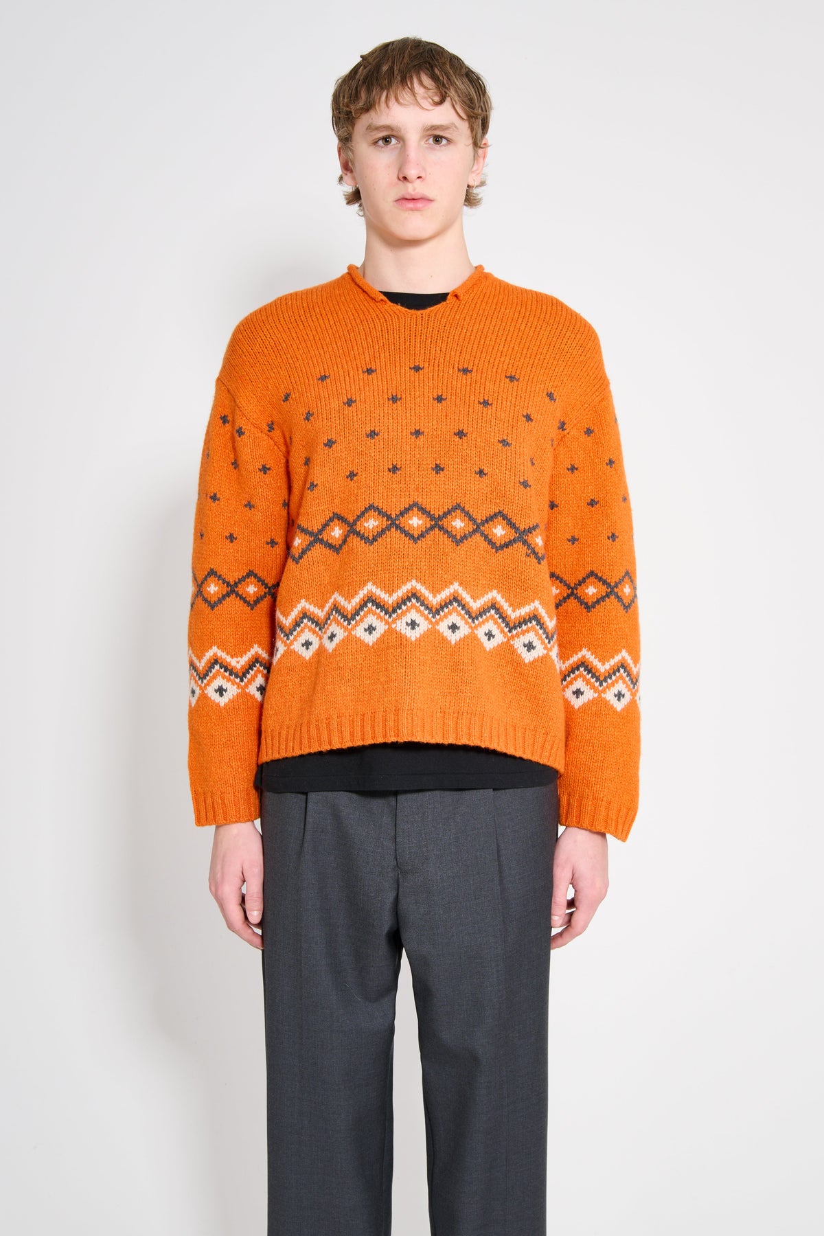 Stüssy Roll V Neck Fairisle Sweater Orange